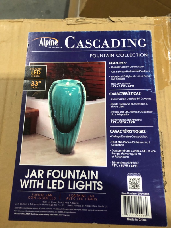 Photo 2 of *SEE NOTES* Alpine Corporation DIG100XS w/LED Light Water Jar Fountain, 32 Inch Tall, Turquoise