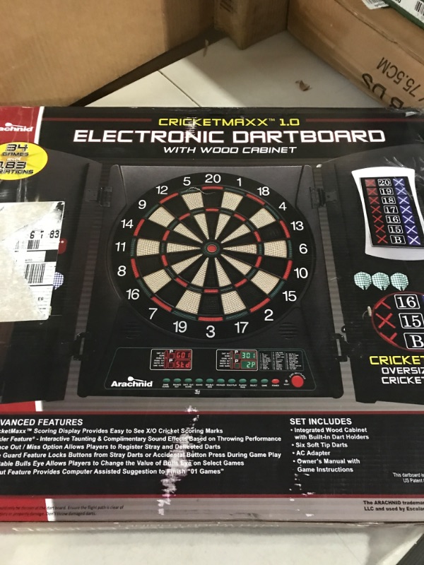 Photo 2 of Arachnid Cricket Maxx 1.0 Electronic Dartboard Cabinet Set Black