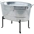 Photo 1 of **USED** Oval Galvanized Tub with Folding Stand, Galvanized Steel and Black