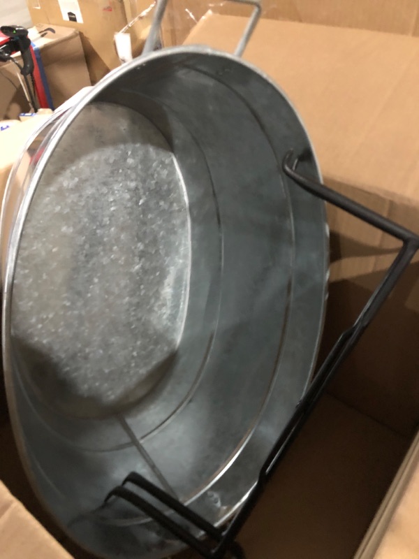 Photo 2 of **USED** Oval Galvanized Tub with Folding Stand, Galvanized Steel and Black