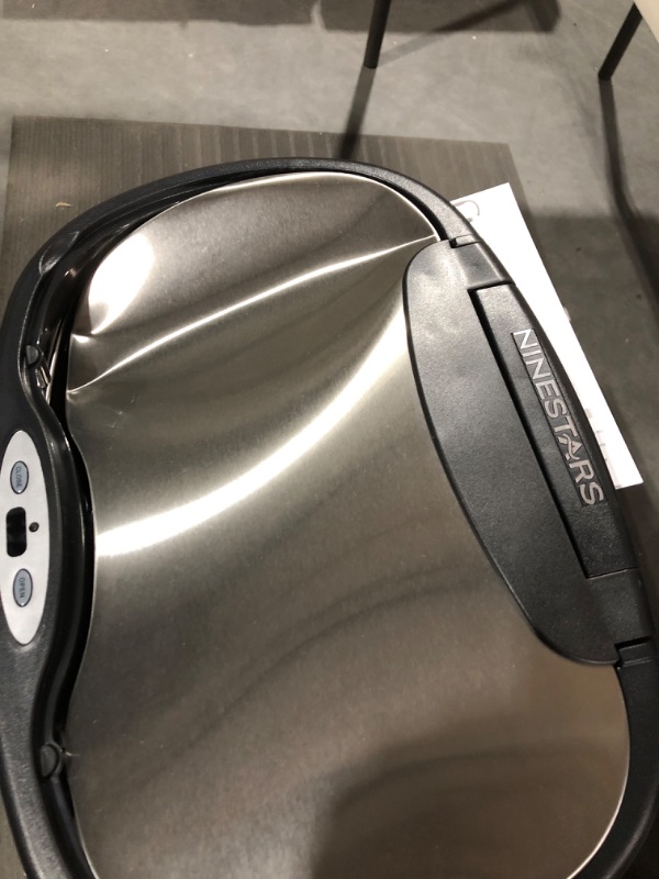 Photo 1 of NINESTARS CB-DZT-50-13/12-13 Automatic Touchless Infrared Motion Sensor Trash Can Combo Set, 13 Gal 50L & 3 Gal 12L, Stainless Steel Base (Oval, Silver/Black Lid)