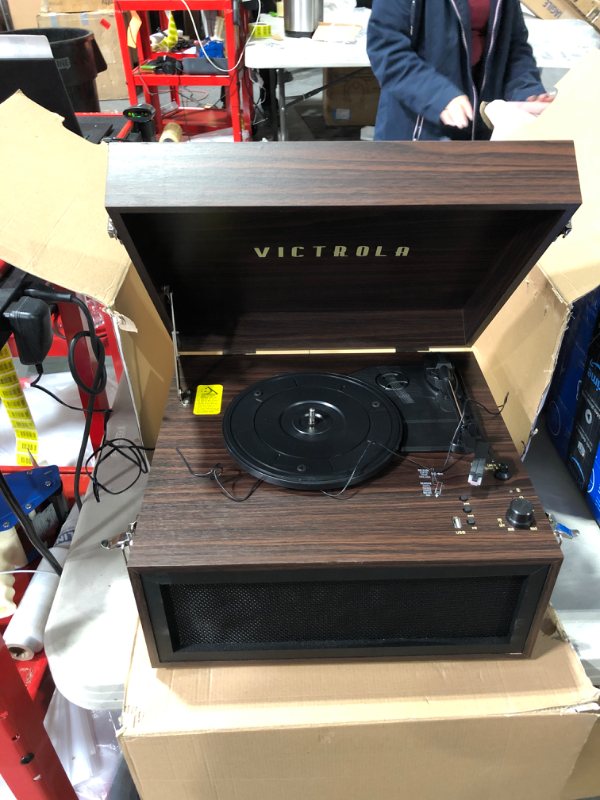 Photo 1 of NOT FUNCTIONAL: Victrola VTA-75-ESP Liberty 5-in-1 Turntable Music EntertainmentCenter with Bluetooth Wireless FM Radio USB Recorder Wood (Espresso)