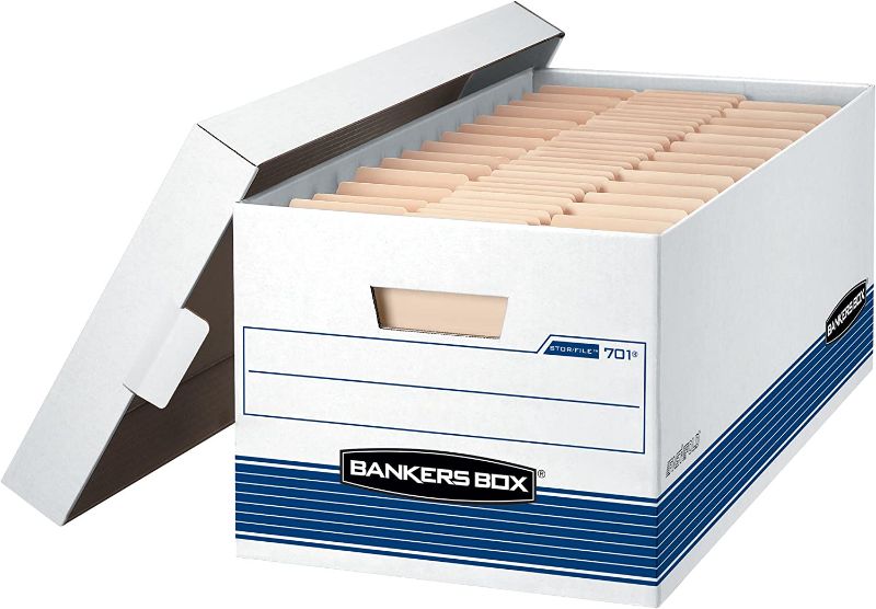 Photo 1 of Bankers Box 00701 Store/File Medium-Duty Storage Boxes with Lift-Off Lid, Letter, 12 Pack (00701) & Smead Manila File Folder, 1/3-Cut Tab, Letter Size, Manila, 100 per Box 12-Pack Boxes