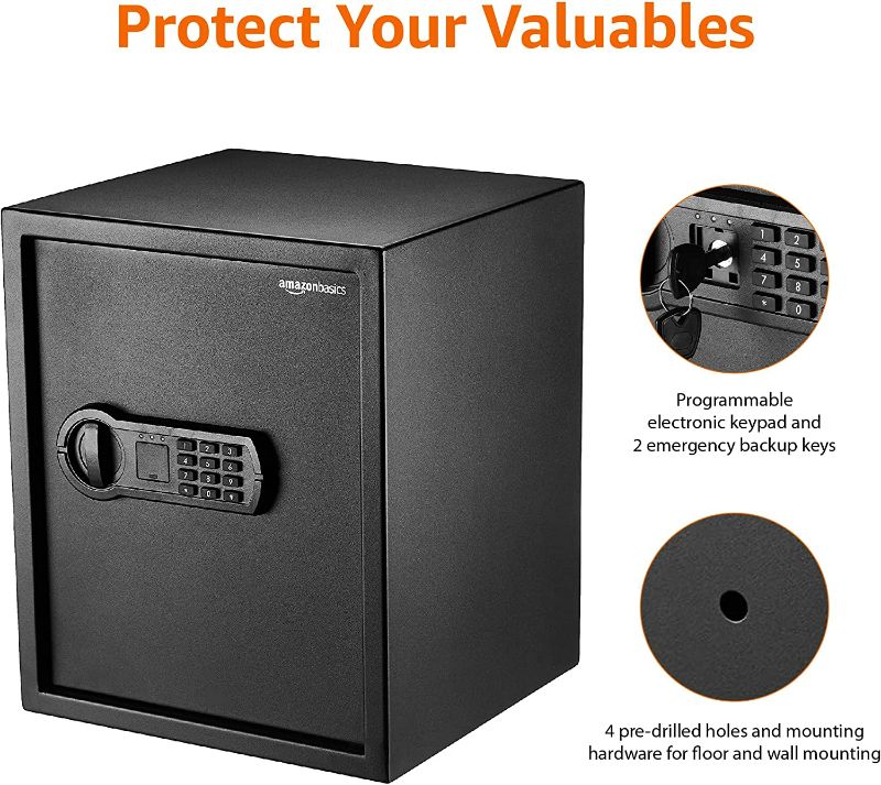 Photo 2 of Amazon Basics Steel Home Security Safe with Programmable Keypad - 1.52 Cubic Feet, 13.8 x 13 x 16.5 Inches, Black & 8-Sheet Capacity, 