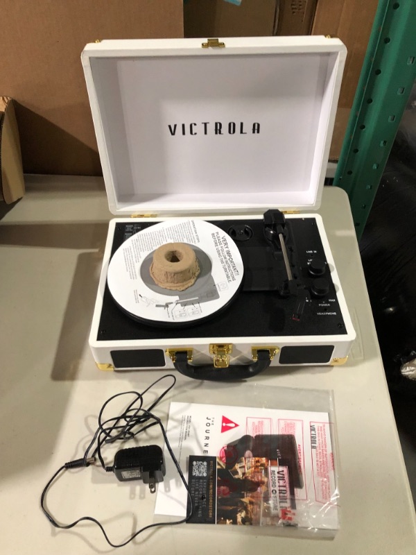 Photo 2 of Victrola Vintage 3-Speed Bluetooth Portable Suitcase Record Player with Built-in Speakers | Upgraded Turntable Audio Sound| White (VSC-550BT-WH) White Record Player