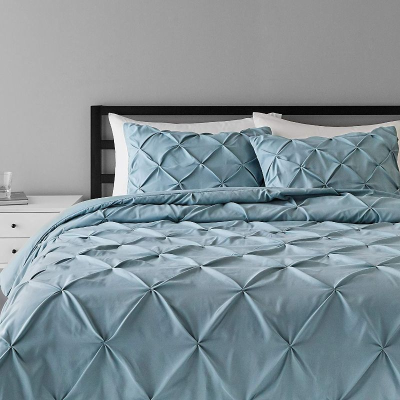 Photo 1 of Amazon Basics Pinch Pleat Down-Alternative Comforter Bedding Set - Full / Queen, Spa Blue 