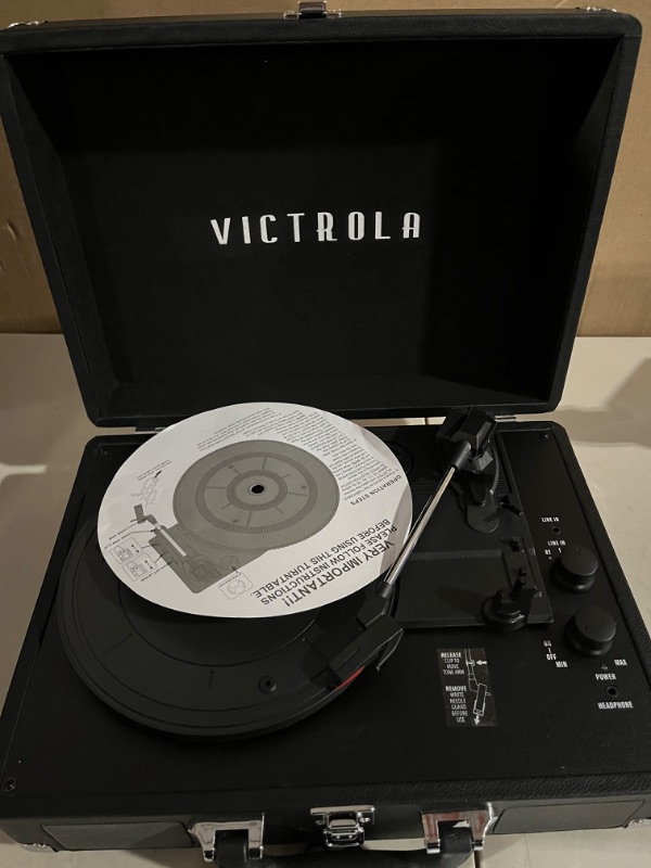 Photo 2 of Victrola Vintage 3-Speed Bluetooth Portable Suitcase Record Player Black