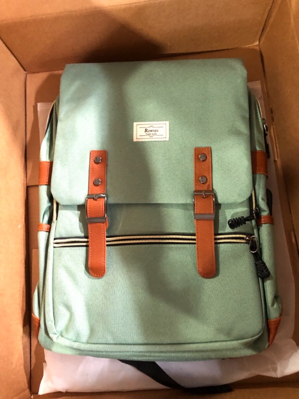 Photo 2 of Ronyes Vintage Laptop Backpack (Light Green)