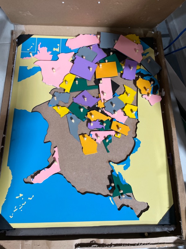 Photo 2 of Montessori USA Map Puzzle for Kids with Labeled USA Control Map - Montessori Preschool Geography Toys & Gifts for Boys & Girls Ages 3-5-7 and Up - Wooden United States Puzzle Map for Kids