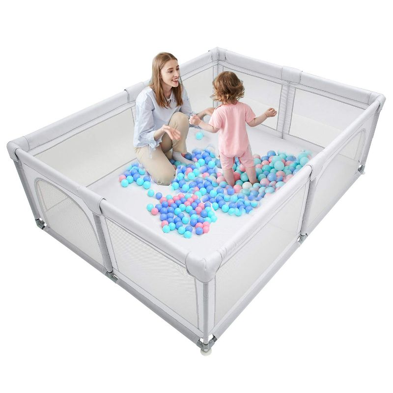 Photo 1 of Baby Playpen,Kids Large Playard,Indoor & Outdoor Kids Activity Center, Sturdy Play Yard for Toddler,Children's Fences Packable & Portable 81x61" (Grey)