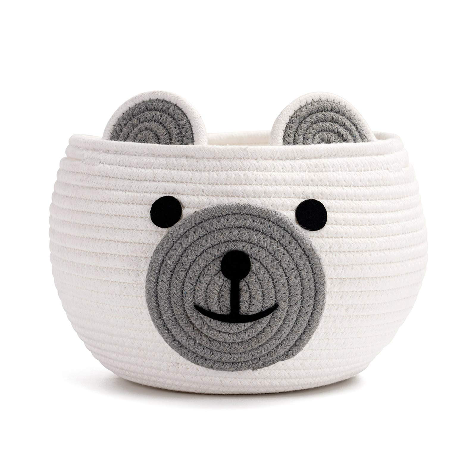 Photo 1 of CherryNow Cute Bear Round Basket - Cotton Rope Baskets in Living Room Woven Baby Shower Basket Bedroom Storage Bakset for Children Corner Plant Basket Indoor, White, 10.5"D x 8.5"H