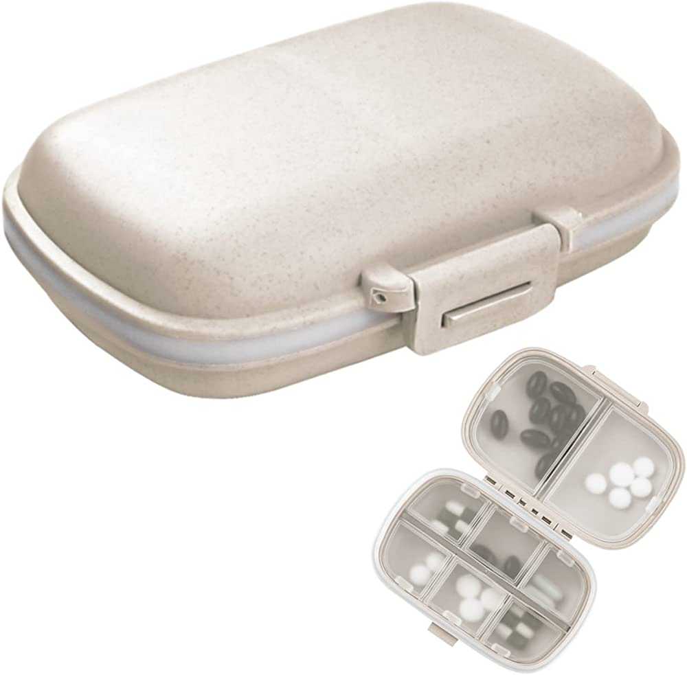 Photo 1 of 1Pack Travel Pill Organizer, 8 Compartments Portable Pill Case, Small Pill Box for Pocket Purse Portable Medicine Vitamin Container Beige