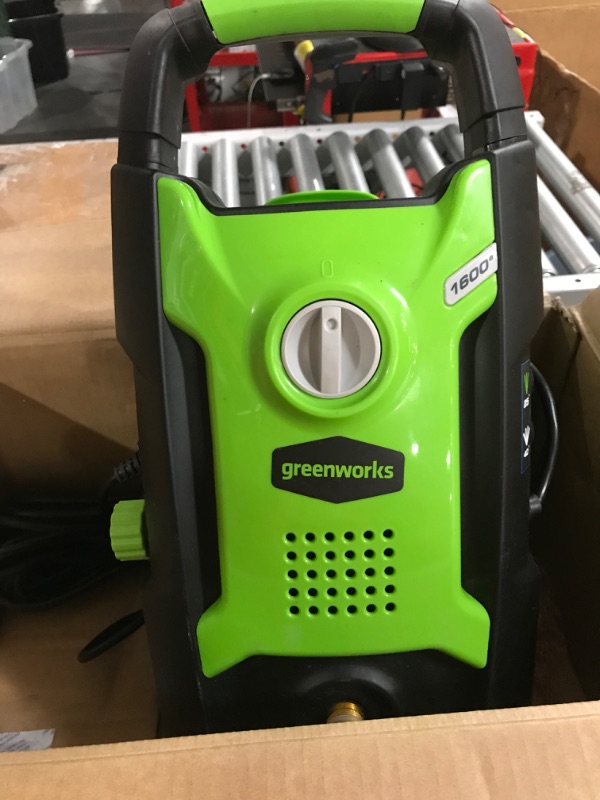 Photo 5 of **FOR PARTS ONLY**
Greenworks 1600 PSI 1.2 GPM Pressure Washer (Upright Hand-Carry) PWMA Certified