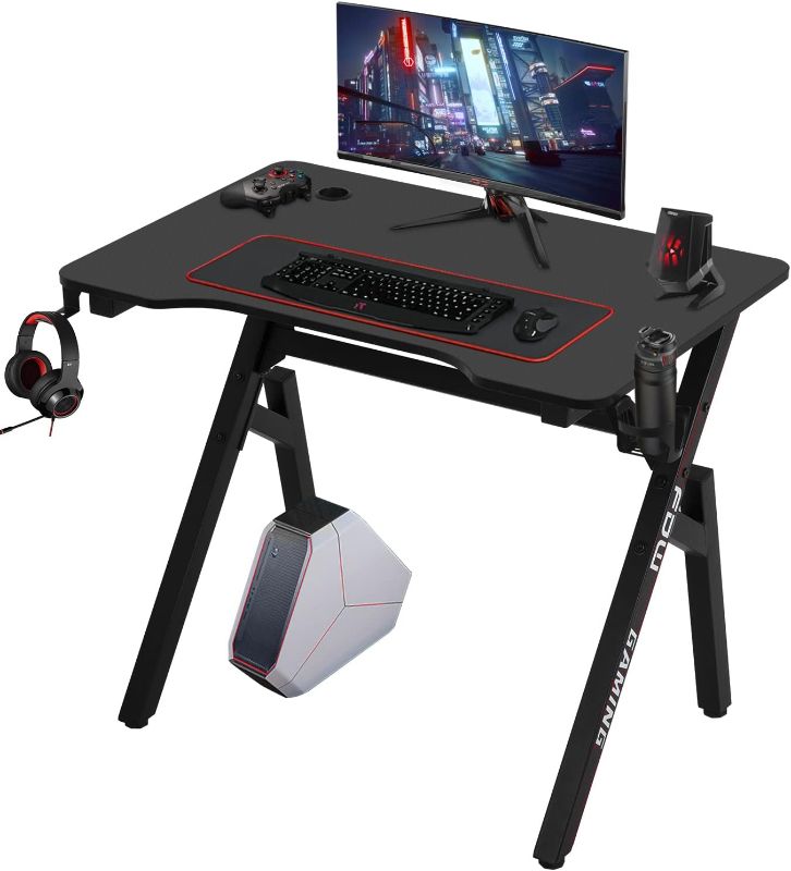 Photo 1 of Computer Desk Gaming Desk Student PC Desk Writing Desk Office Desk Modern Ergonomic Racing Style Table Workstation Carbon Fiber Headphone Hook (35in, Red)