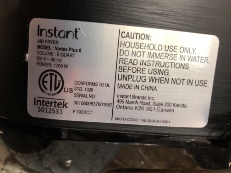 Photo 1 of Instant Vortex Plus Air Fryer Oven, 6 Quart