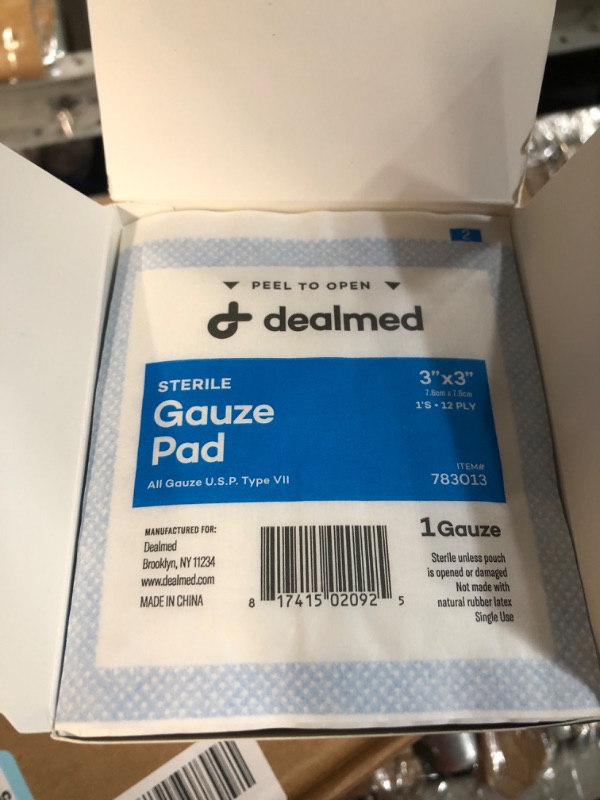 Photo 2 of Dealmed Sterile Gauze Pads – 100 Count, 3’’ x 3’’ Gauze Pads, Disposable and Individually Wrapped Medical Gauze Pads, Wound Care Product for First Aid Kit and Medical Facilities 3x3 Inch (Pack of 100)