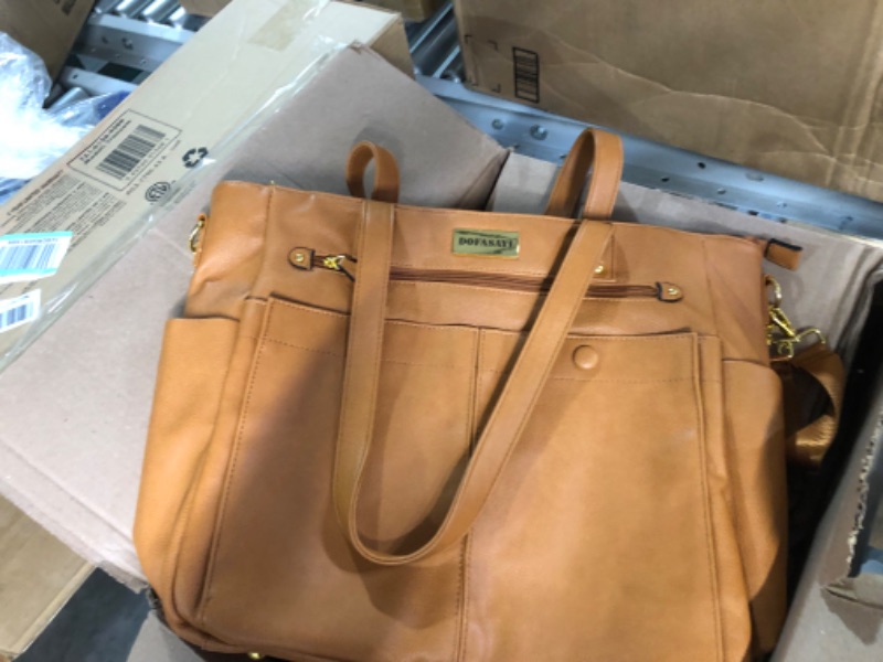 Photo 1 of DOFASAYI Leather Diaper Bag Backpack - Chic Vegan Leather Diaper Bag Tote for Mom and Dad, Leather Diaper Bag with Cosmetic Bag, Changing Pad, Messenger Strap, Stroller Hook, Mud Brown Leather Mud Brown Leather