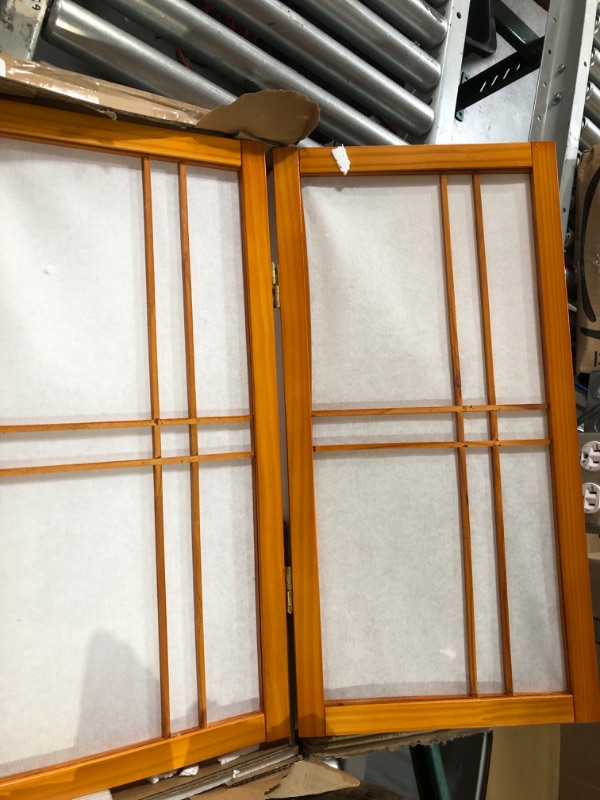 Photo 2 of 2 ft. Short Desktop Double Cross Shoji Screen - Honey - 3 Panels 3 Panel Honey