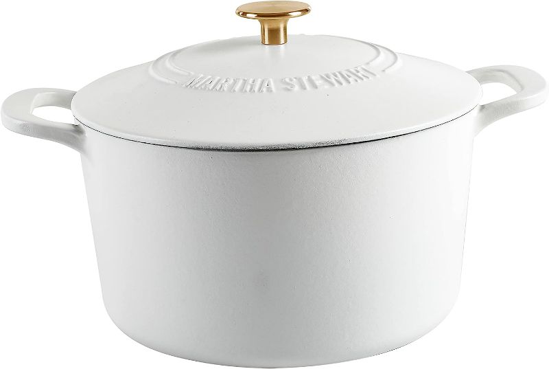 Photo 1 of **SEE NOTES** MARTHA STEWART Gatwick 7 QT Enamel Cast Iron Dutch Oven, Matte White White Matte 7-Quart