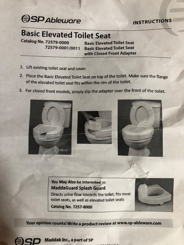 Photo 2 of **USED BUT APPEARS NEW** SP Ableware Basic Open-Front 3-Inch Elevated Toilet Seat for Standard/Elongated Toilets - White (725790000) Universal