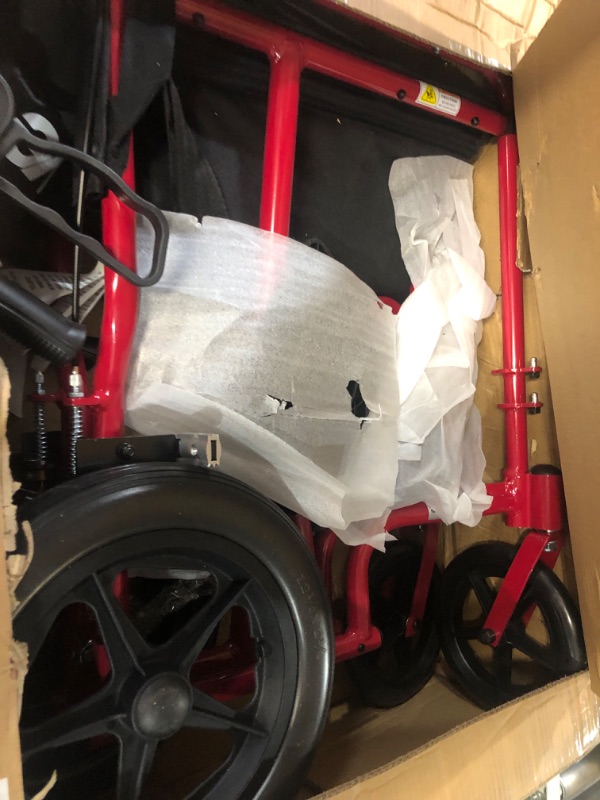 Photo 2 of *Used* Drive Medical EXP19LTRD Lightweight Expedition Folding Transport Wheelchair with Hand Brakes, Red