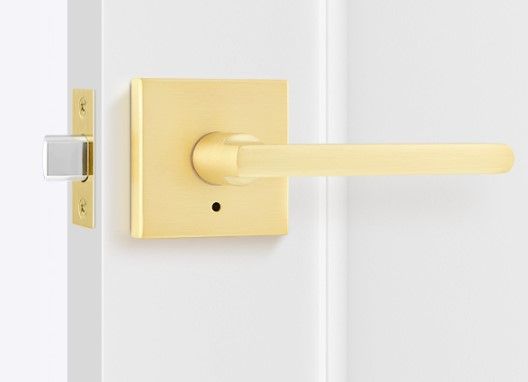 Photo 5 of **NEW**Leydebong 1 Pack Gold Door Handles, Keyless Privacy Door Levers Satin Brass Finish (Push Button Lock)