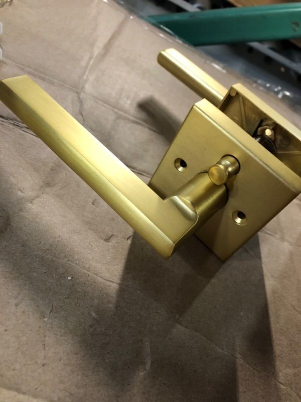 Photo 2 of **NEW**Leydebong 1 Pack Gold Door Handles, Keyless Privacy Door Levers Satin Brass Finish (Push Button Lock)