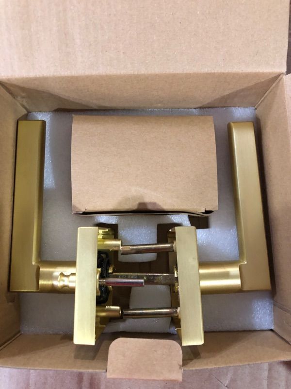 Photo 4 of **NEW**Leydebong 1 Pack Gold Door Handles, Keyless Privacy Door Levers Satin Brass Finish (Push Button Lock)