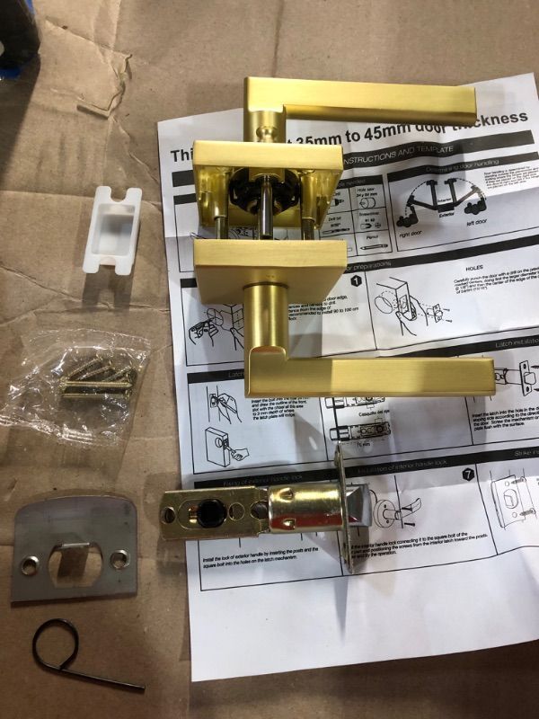 Photo 1 of **NEW**Leydebong 1 Pack Gold Door Handles, Keyless Privacy Door Levers Satin Brass Finish (Push Button Lock)