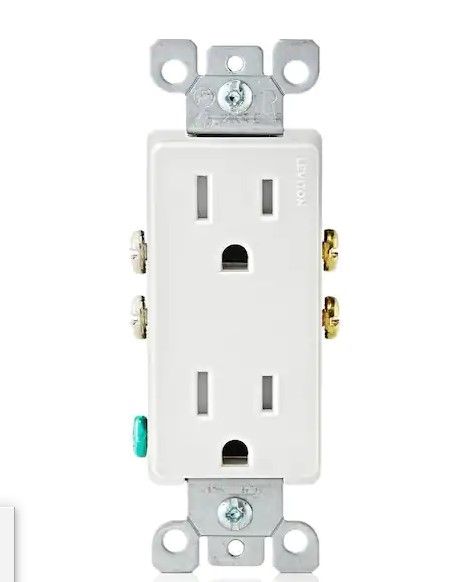 Photo 1 of Leviton Decora 15 Amp Tamper-Resistant Duplex Outlet, White (10-Pack)