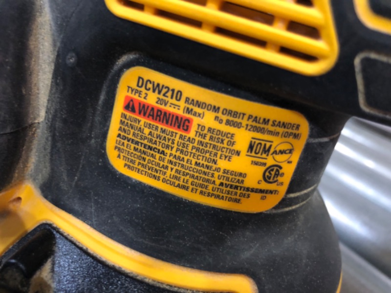 Photo 2 of [no battery] DEWALT 20V MAX Orbital Sander, Tool Only (DCW210B) Yellow