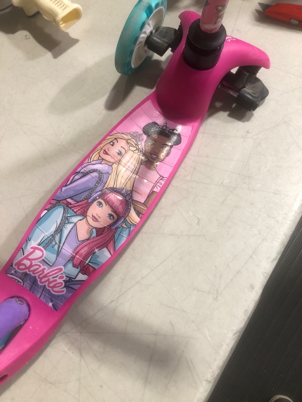 Photo 4 of * USED * 
Self Balancing Kick Scooter - Extra Wide Deck, 3 Wheel Platform, Foot Activated Brake, 75 Lbs Limit, Kids & Toddlers, Girls Or Boys, Ages 3 and Up Barbie