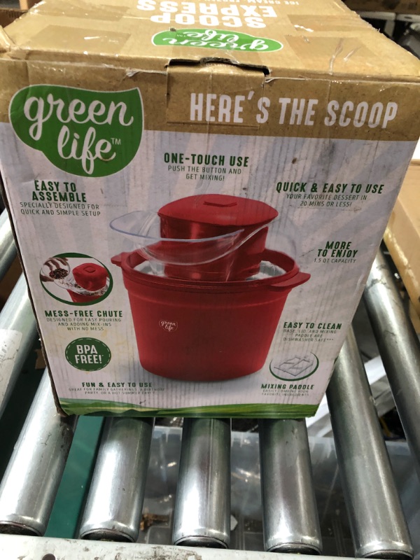 Photo 2 of GreenLife 1.5QT Electric Ice Cream, Frozen Yogurt and Sorbet Maker with Mixing Paddle, Dishwasher Safe Parts, Easy one Switch, BPA-Free, Red 1.5QT Red