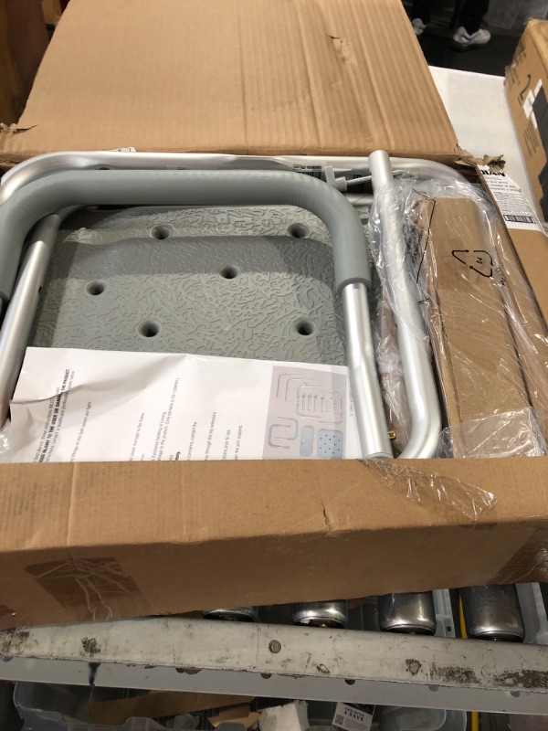 Photo 3 of **DAMAGE TO ARMS** Medline Shower Chair with Back and Padded Arms, Bath Seat with Removable Back, Supports up to 350 lbs, Gray