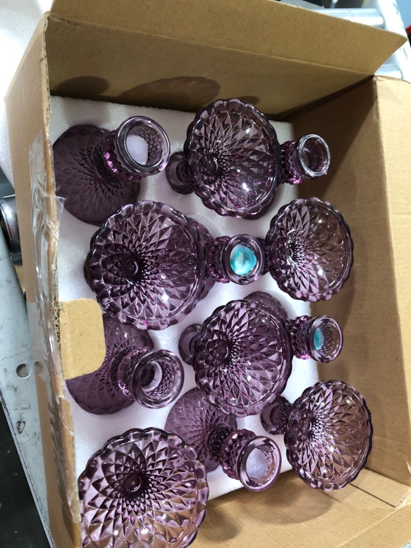 Photo 2 of * USED * 
Glass Candlestick Holders Set 12Pcs, 4" Taper Candle Holders,Purple Glass Candle Holders for Wedding, Festival, Party & Festival Decor Purple 12Pcs