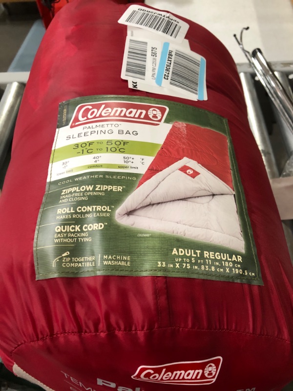 Photo 2 of * USED * 
Coleman Palmetto 75x33 In Retangle Sleeping Bag Red/Tan