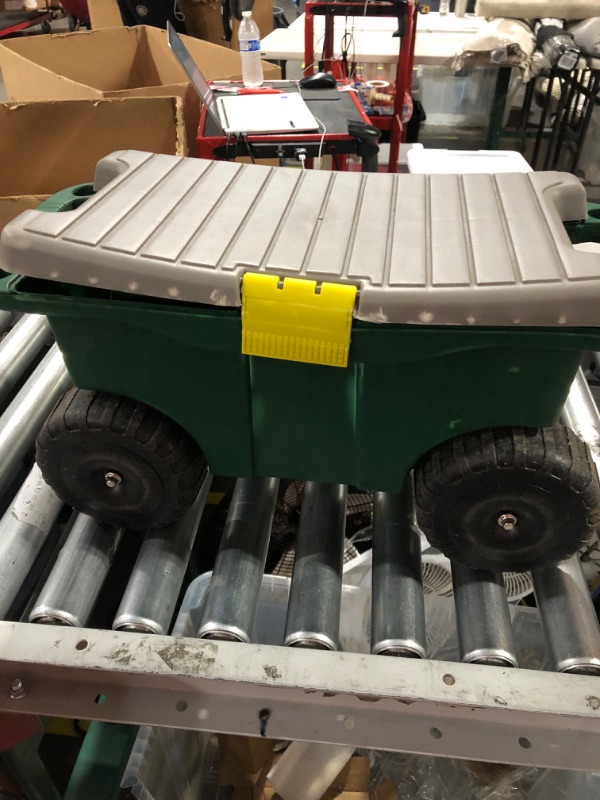 Photo 1 of * USED * 
Garden Cart Utility Wagon – Rolling Storage Bin with Bench Seat and Interior Tool Tray – 