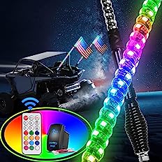Photo 1 of * DAMAGED * 
Nilight 2PCS 3FT Spiral RGB Led Whip Light with Spring Base Chasing Light RF Remote Control Lighted Antenna Whips for Can-Am ATV UTV RZR Polaris Dune Buggy Offroad Truck