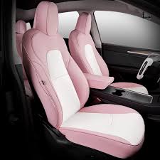 Photo 3 of Maysoo Tesla Model 3 Seat Covers Nappa Leather Car Seat Covers, for Tesla Model 3 2023 - 2017 Car Interior Cover All Weather ProtectionModel PINK