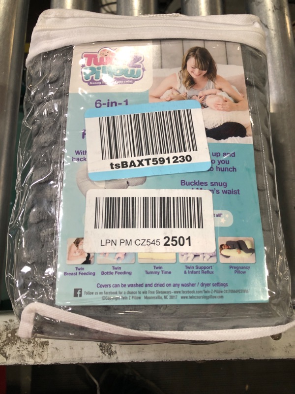 Photo 2 of * USED * 
Twin Z The Pillow - Grey - 6 uses in 1 Twin Pillow ! Breastfeeding, Bottlefeeding, Tummy Time, Reflux, Support and Pregnancy Pillow! Cuddle Grey DOTS
