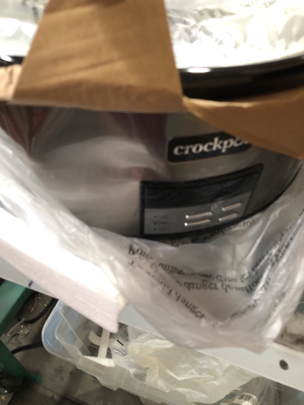 Photo 3 of * DAMAGED * 
Crockpot 8 Quart Slow Cooker with Auto Warm Setting and Cookbook, Black Stainless Steel