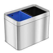 Photo 1 of * USED * 
Dual Trash Can, Stainless Steel 2 x 4 Gal (2 x 15L) Garbage Can, Steel Pedal Recycle Bin with Lid and Inner Buckets, Rectangular Hands-Free Kitchen Trash Can
