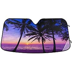 Photo 1 of  Beach Car Windshield Sun Shade Palm Trees Ocean Sunset Foldable UV Ray Sun Visor Protector Sunshade to Keep Your Vehicle Cool
