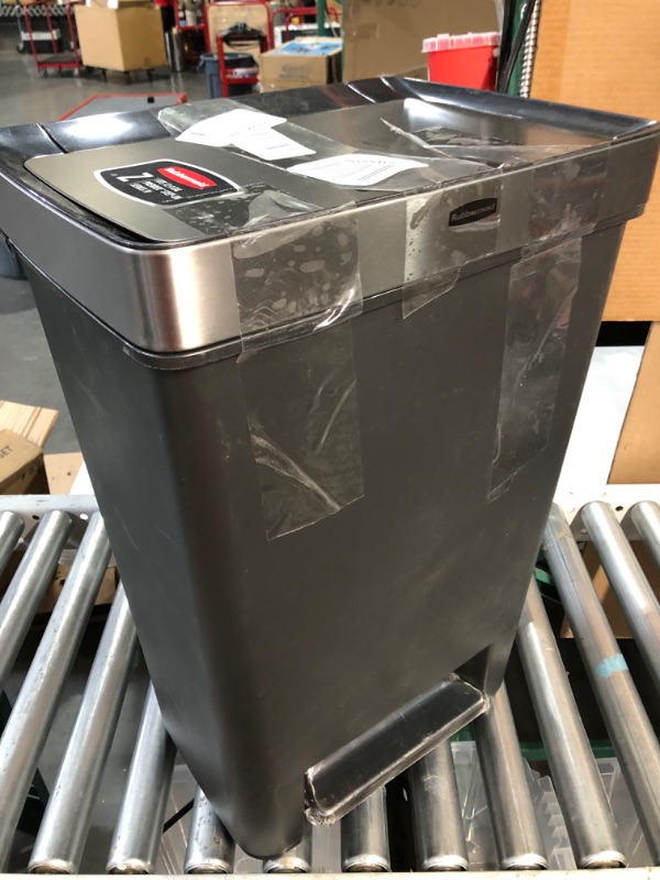 Photo 2 of * DAMAGED * 
Rubbermaid Premier Series III Step-On Trash Can for Home and Kitchen, with Stainless Steel Rim, 12.4 Gallon, Charcoal