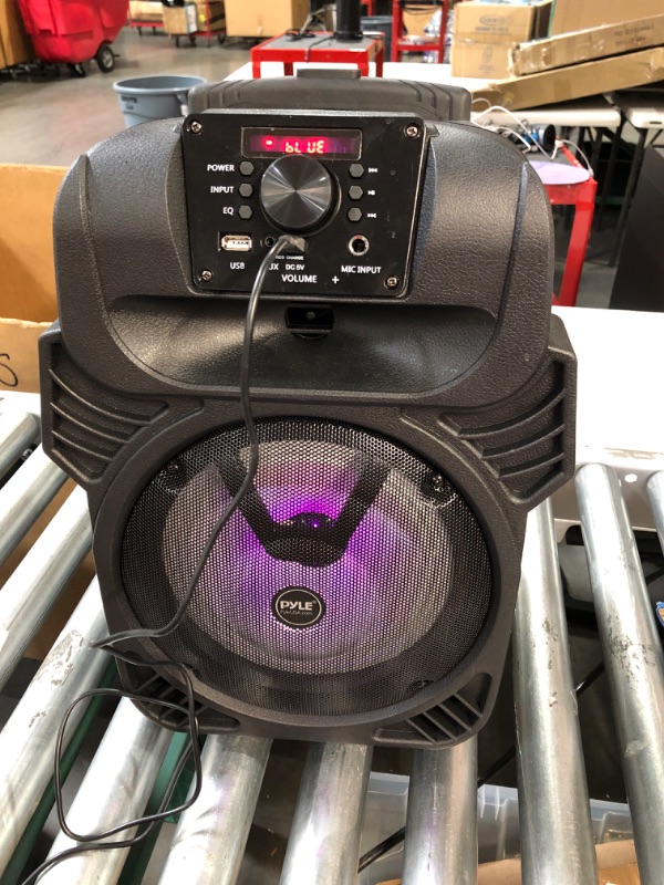 Photo 3 of 400W Portable Bluetooth PA Loudspeaker - 8” Subwoofer System, 4 Ohm/55-20kHz, USB/MP3/FM Radio/ ¼ Mic Inputs, Multi-Color LED Lights, Built-in Rechargeable Battery w/ Remote Control - Pyle PPHP844B