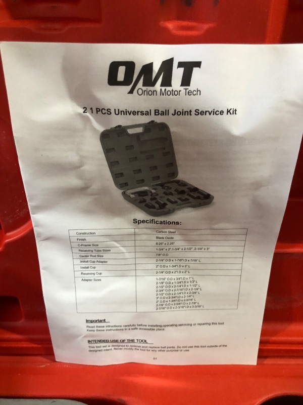 Photo 1 of Orion Motor Tech Master Ball Joint Press Kit & U-Joint Puller Service Tool Set 21PCS
