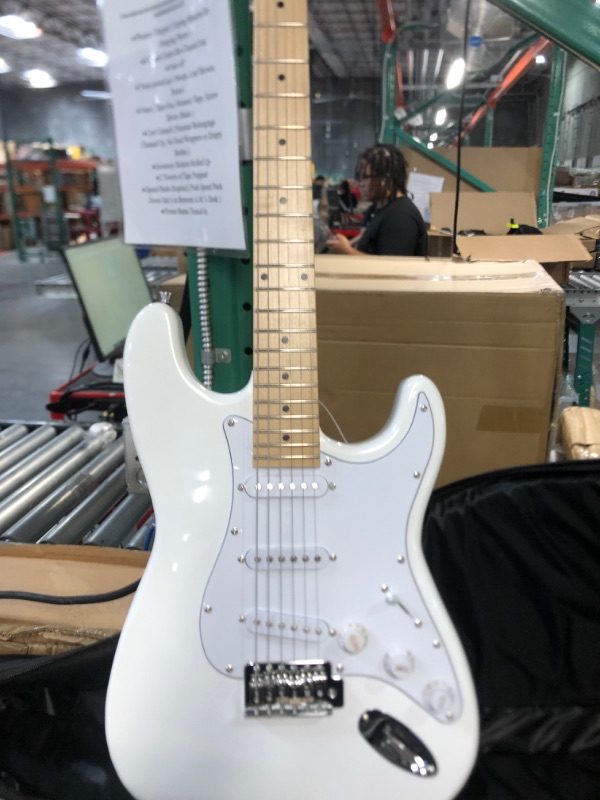 Photo 4 of Monoprice Cali Classic Electric Guitar - White, 6 Strings, Double-Cutaway Solid Body, Right Handed, SSS Pickups, Full-Range Tone, With Gig Bag, Perfect for Beginners - Indio Series White Guitar