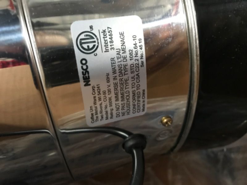 Photo 3 of ***not functional**sold for parts***
NESCO CU-50, Professional Coffee Urn, 50 Cups, Stainless Steel