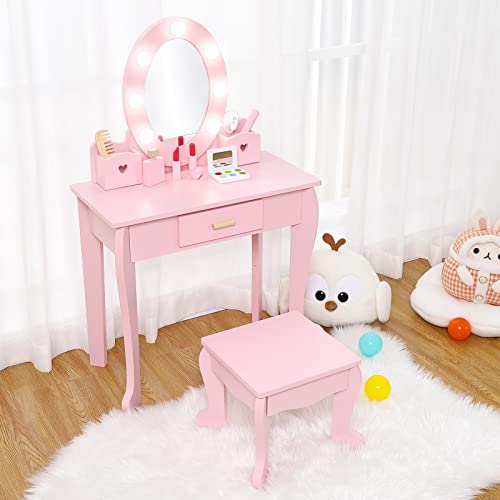 Photo 1 of Bophy Girls' Vanity Table and Chair Set, Kids Makeup Dressing Table 