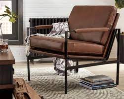 Photo 1 of **STOCK PHOTO AS REFRENCE** Accent Chair Leather, Brown/Silver Finish 